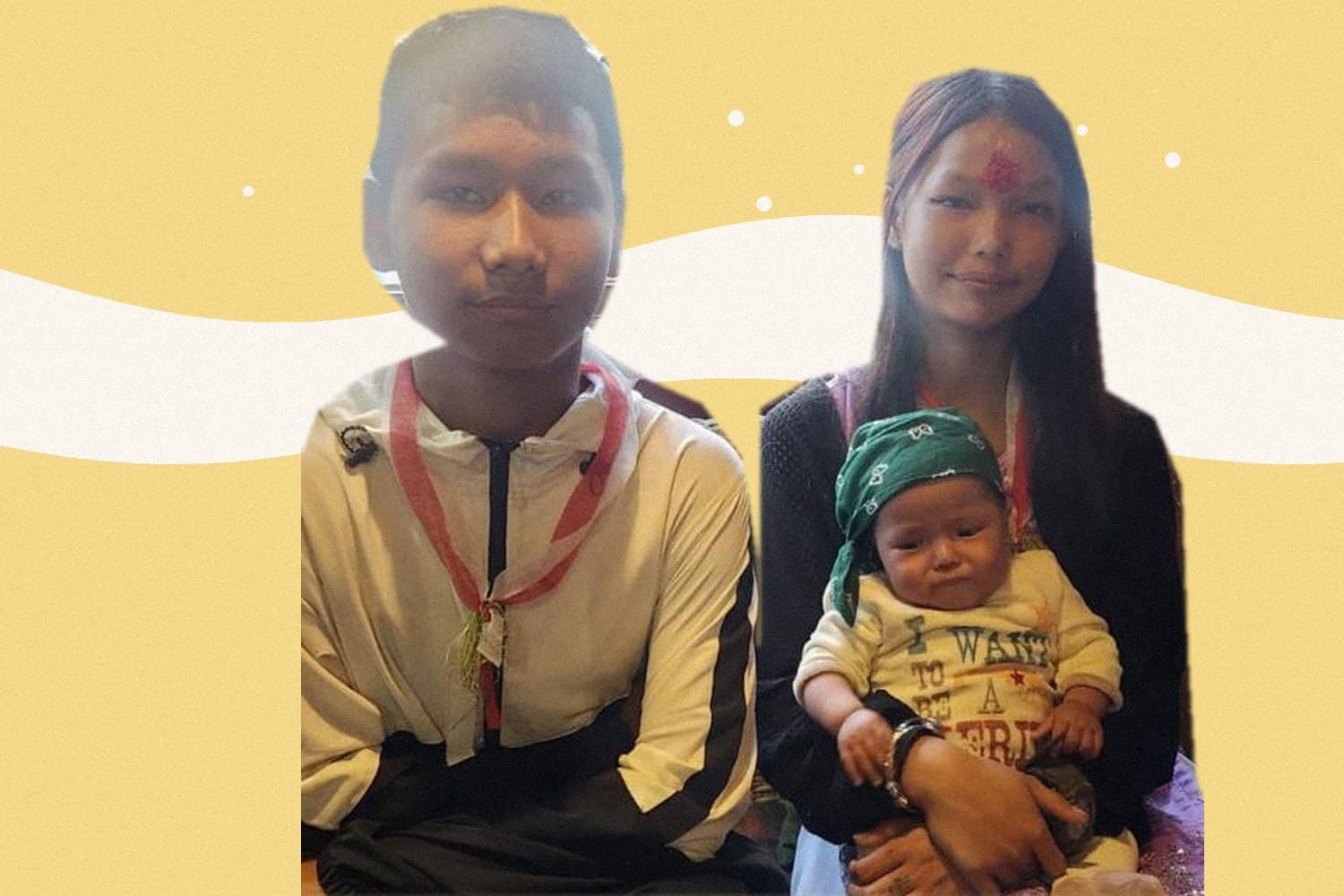 Sujan and Sushmita sitting together, Sushmita holding her baby